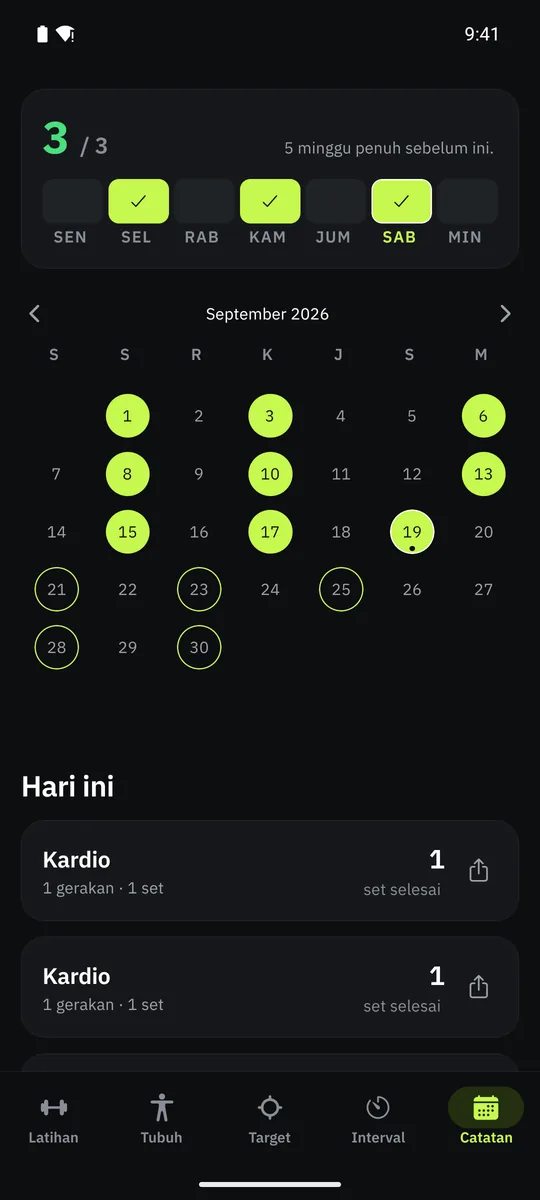 Catatan latihan Grasp di kalender