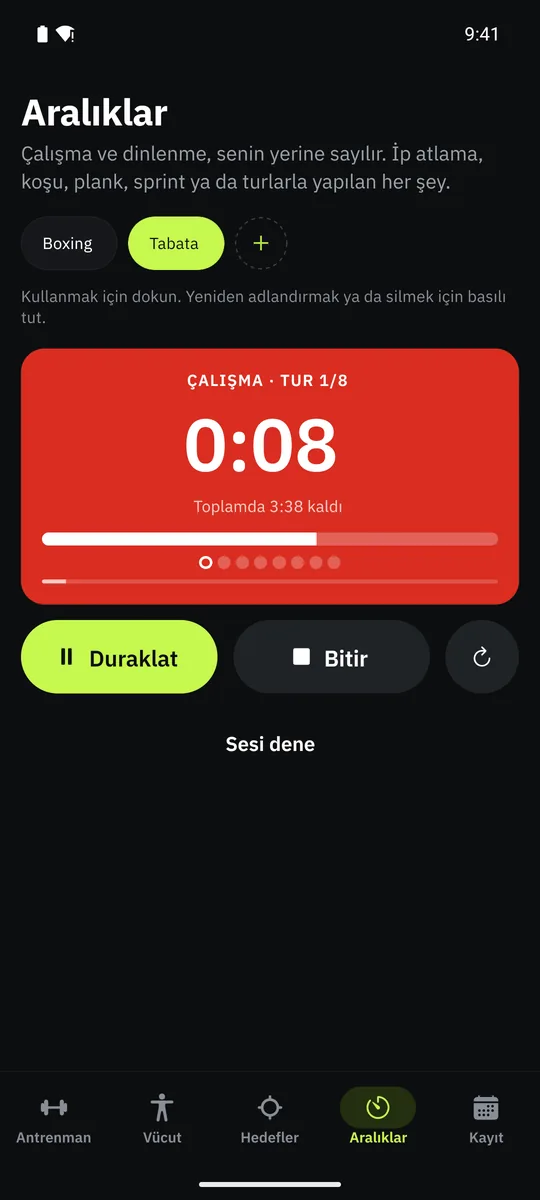 Grasp'te aralık zamanlayıcısı: çalışma, dinlenme ve tur ayarları